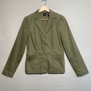 be Women's Olive Green Cotton Blend Blazer Size 4 Button Front Jacket Minimalist